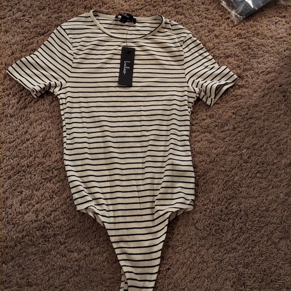 Kinship Black and White Striped Ribbed Bodysuit - Picture 6 of 7